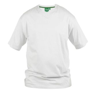 Mens D555 New Premium Weight Combed Cotton King Size V Neck T-Shirt White