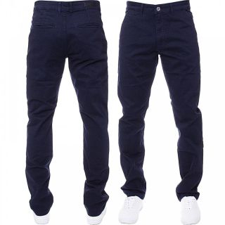 Enzo New Mens EZ348 Slim Fit Stretch Designer Navy Jeans Chinos