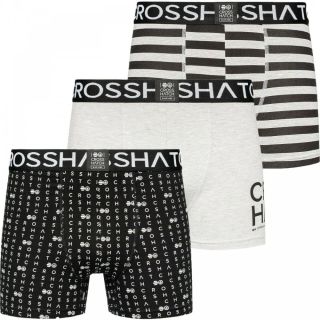 Crosshatch 3 Pack Gridline Designer Boxer Trunks Underwear Grey Marl