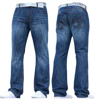 Smith & Jones Mens Furio Straight Leg Jeans Stonewash Blue