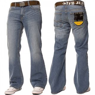 Enzo FBM20 Mens New Bootcut Faded Denim Light Wash Jeans