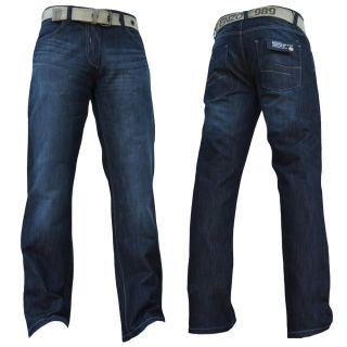 Enzo Mens EZ14 Designer Regular Bootcut Denim Dark Used Look Jeans 