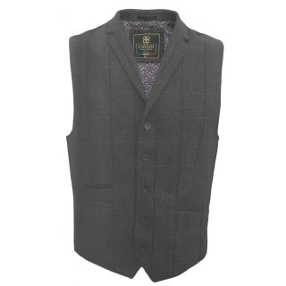 Cavani Mens Check Miles Herringbone Slim Fit Waistcoat Grey