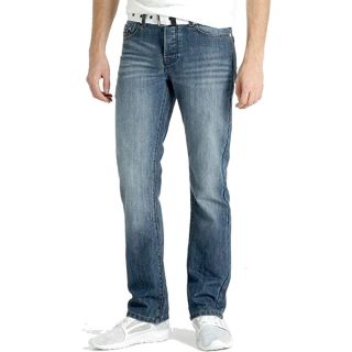 Mens Crosshatch New Princed Straignt Leg Jeans Mid Stonewash