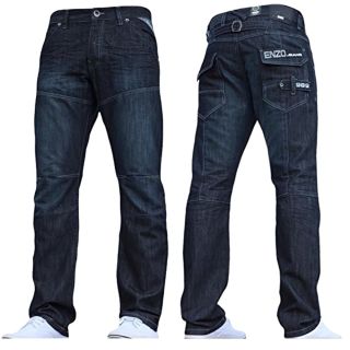 Enzo Mens New EZ244 Regular Fit Dark Wash Jeans