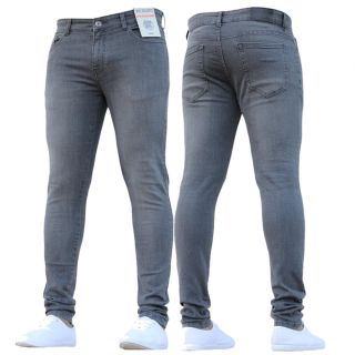 ENZO Mens New Designer Stretch Super Skinny Denim Jeans Grey