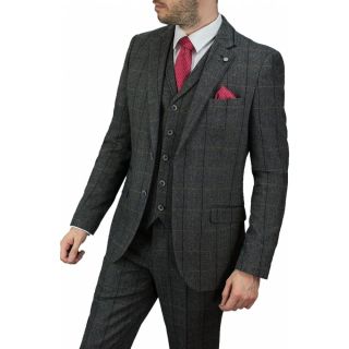 Cavani Albert 3 Piece Suits Check Tweed Regular Fit Blazer Grey Check