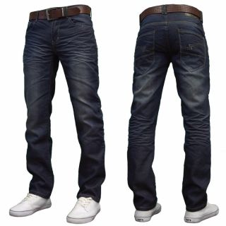 Crosshatch Men's New Fashion Jeans Straight Fit Vintage Faded Blue Denim Farrow