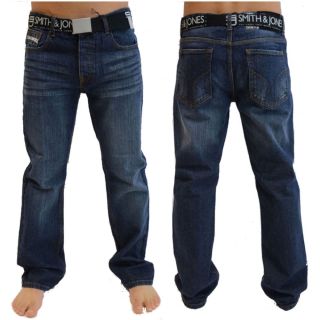 Smith & Jones Mens Enrico Bootcut Leg Jeans Dark Used Look