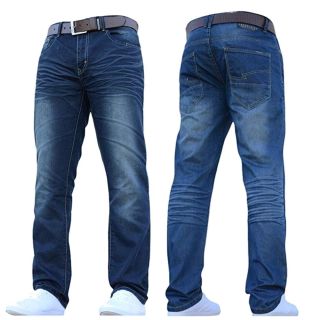 Crosshatch Men's New Fashion Jeans Straight Fit Vintage Faded Mid Denim Farrow