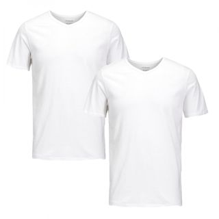 Jack & Jones New Mens 2 Pack V Neck Slim Fit T-shirt Plain Cotton Tee White