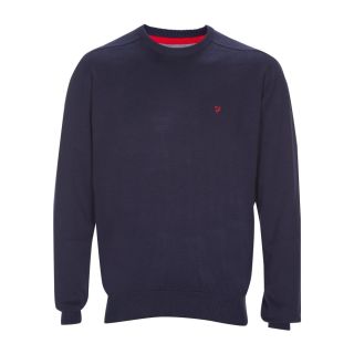 Farah Mens Stern Knitted Crew Neck Jumper Peacoat Blue