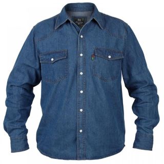 Duke New Big King Size Mens Western Stonewash Blue Denim Shirt