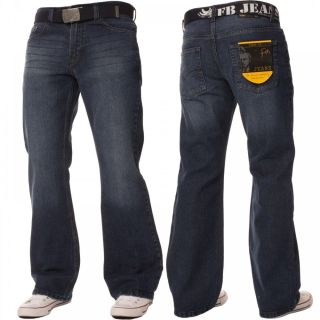 FBM Mens 19 New Designer Bootcut Denim Dark Stonewash Jeans