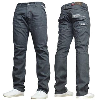 Mens Enzo New EZ313 Regular Fit Straight Leg Jeans Grey Wash Jeans