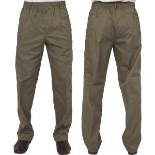 Mens Carabou New Elasticated Waist Work Casual Plain Rugby Trousers Moss