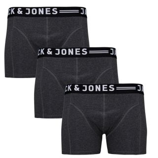Jack & Jones Mens 3 Pack Sense Boxer Trunks Shorts Charcoal