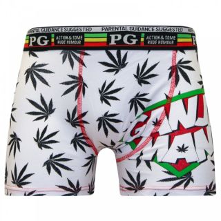 Mens PG Men's Ganja Man Cartoon Novelty Boxer Shorts Trunks White