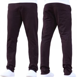 Enzo New Mens EZ348 Slim Fit Stetch Designer Burgundy Jeans Chinos