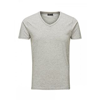 Jack & Jones New Mens V Neck Slim Fit T-shirt Stretchy Plain Lycra Cotton Tee Grey