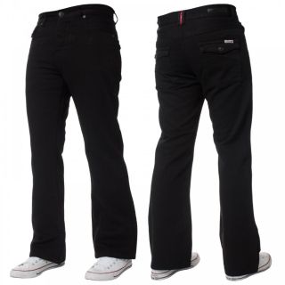 Mens New Enzo A42 Designer Bootcut Flared Denim Black Jeans Prime