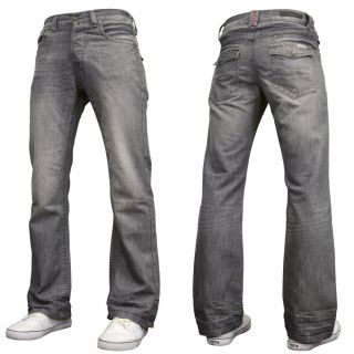 Enzo Mens A42 Designer Flared Bootcut Denim Grey Wash Jeans