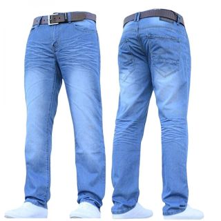 Crosshatch Men's New Fashion Farrow Jeans Straight Fit Vintage Light Wash Denim 