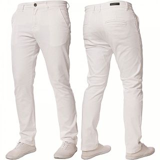Enzo New Mens EZ348 Slim Fit Stetch Designer White Jeans Chinos