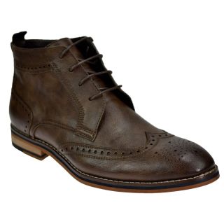 Voeut Mens Sava Brogue Ankle Leather Look Boots Brown 