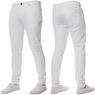 ENZO Mens New Designer Stretch Super Skinny Denim Jeans White