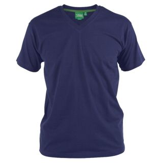 Mens D555 New Premium Weight Combed Cotton King Size V Neck T-Shirt Navy
