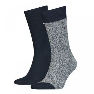 Mens Tommy Hilfiger 2 Pack Logo Socks Mouline Navy
