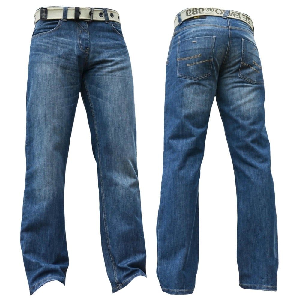 Enzo Mens EZ15 Designer Regular Bootcut Denim Light Wash Jeans 