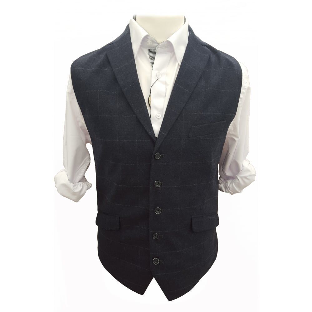 Crespo Mens New Ryan Mens Check Waistcoat Navy 