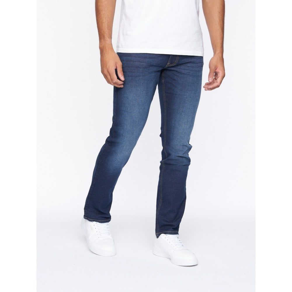 Crosshatch Mens Palmerston Straight Leg Jeans Dark Used Look