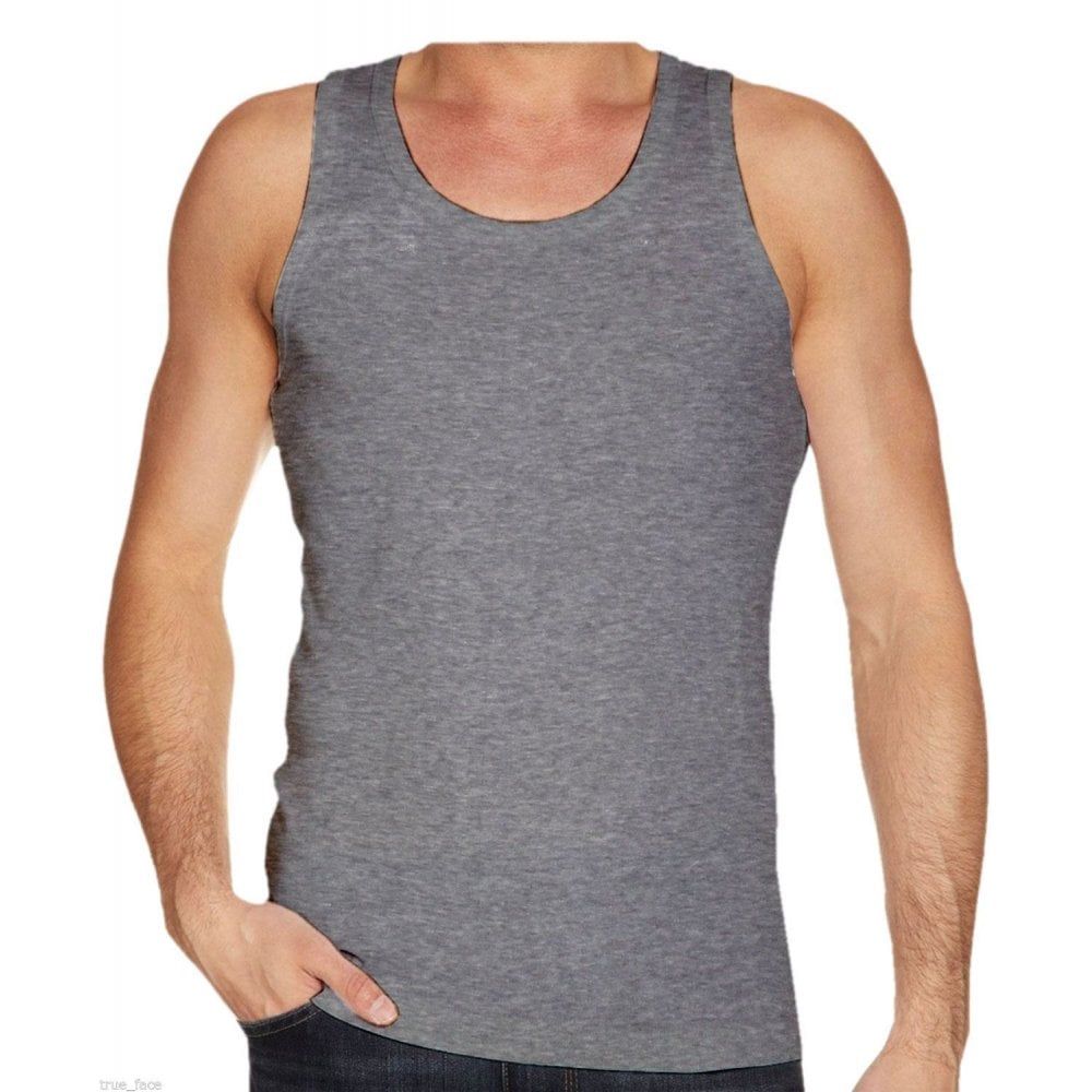 Mens Plain 3 Pack New 100% Cotton Vests Tank Tops Training Gym Grey