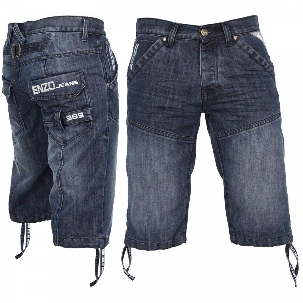 EZS243 Jeans Designer Branded Denim Combat Shorts Vintage Stonewash