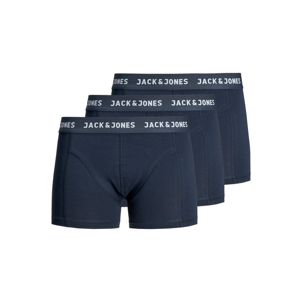Jack & Jones Mens 3 Pack JACANTHONY Boxer Trunks Shorts Blue Night