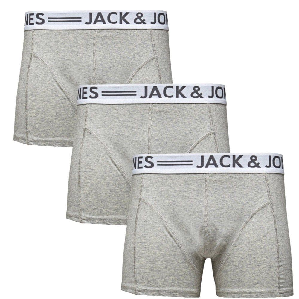 Jack & Jones Mens 3 Pack Casual Designer Sense Boxer Trunks Shorts Grey