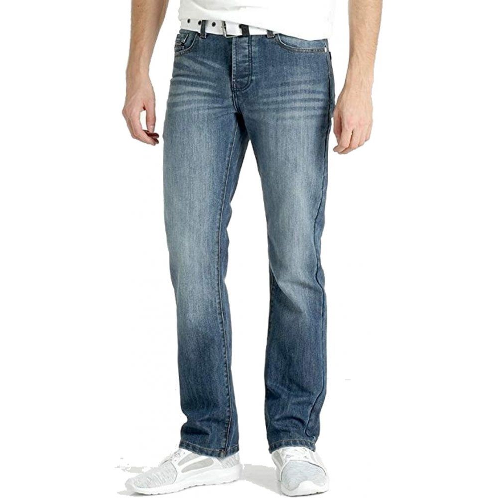 Mens Crosshatch New Princed Straignt Leg Jeans Mid Stonewash