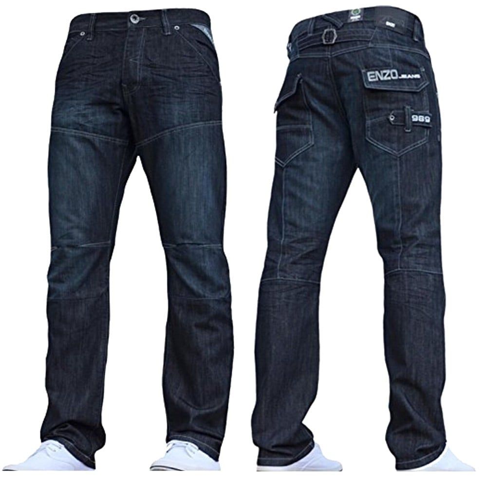 Enzo Mens New EZ244 Regular Fit Dark Wash Jeans