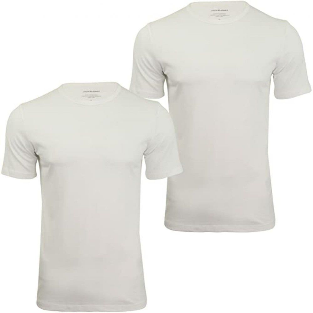Jack & Jones New Mens 2 Pack Crew Neck Slim Fit T-shirt Stretchy Plain Lycra Cotton Tee White