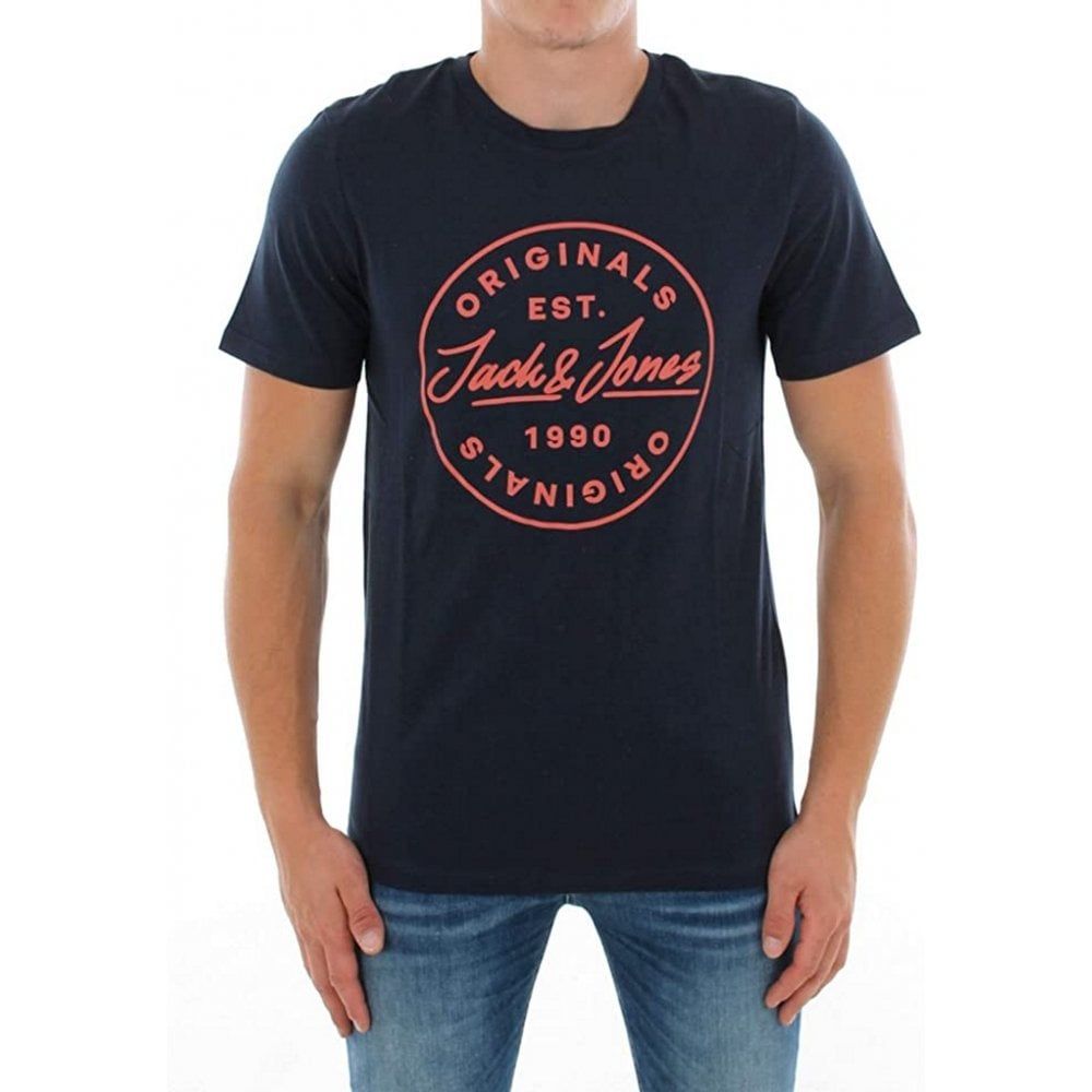 Mens Jack & Jones New JORLANGMORE Designer Classic T Shirt Navy Blazer