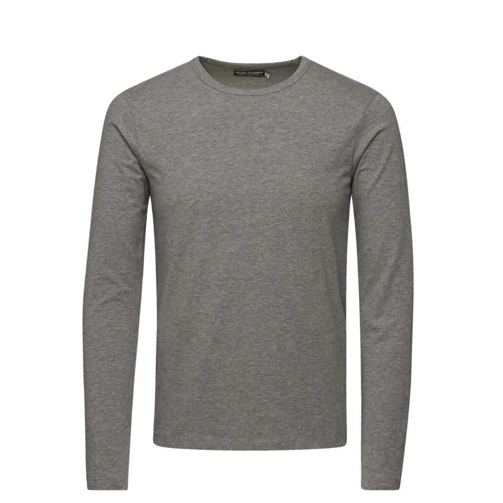 Jack & Jones Mens Slim Fit Stretch Plain Long Sleeve T Shirts Grey
