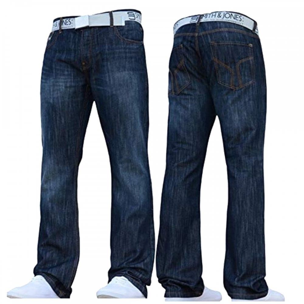 Smith & Jones Mens Zuccio Bootcut Leg Jeans Dark Used Look