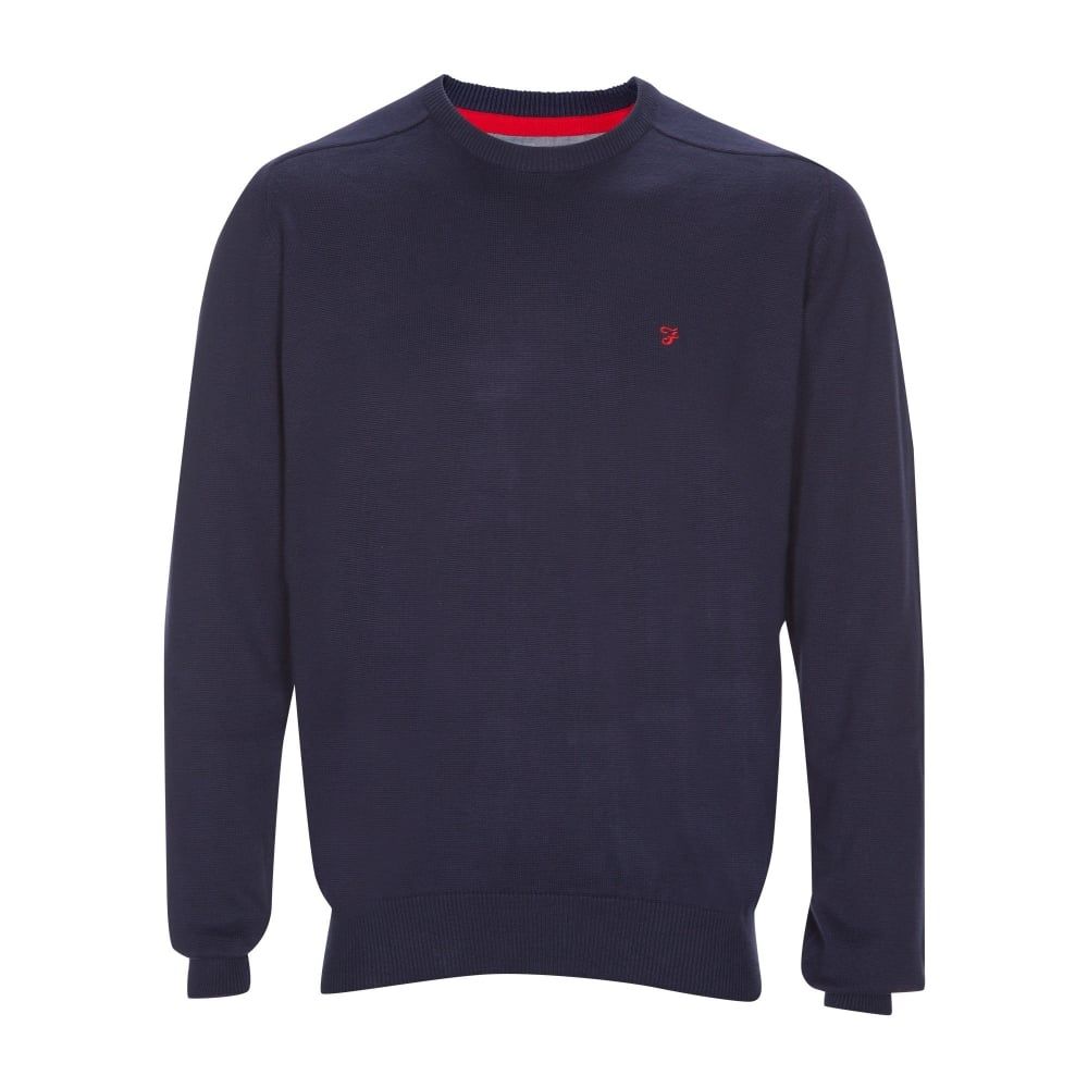 Farah Mens Stern Knitted Crew Neck Jumper Peacoat Blue