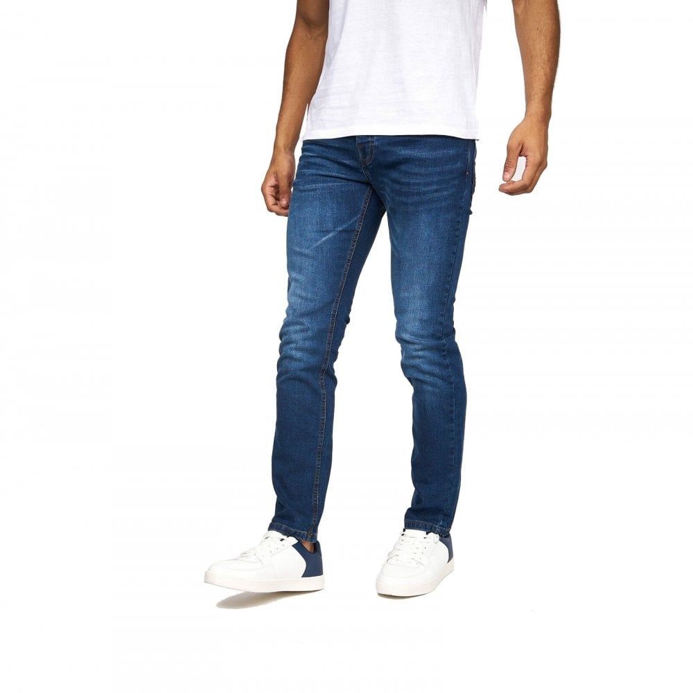 Crosshatch Mens Buraca Slim Fit Jeans Mid Stonewash Wash
