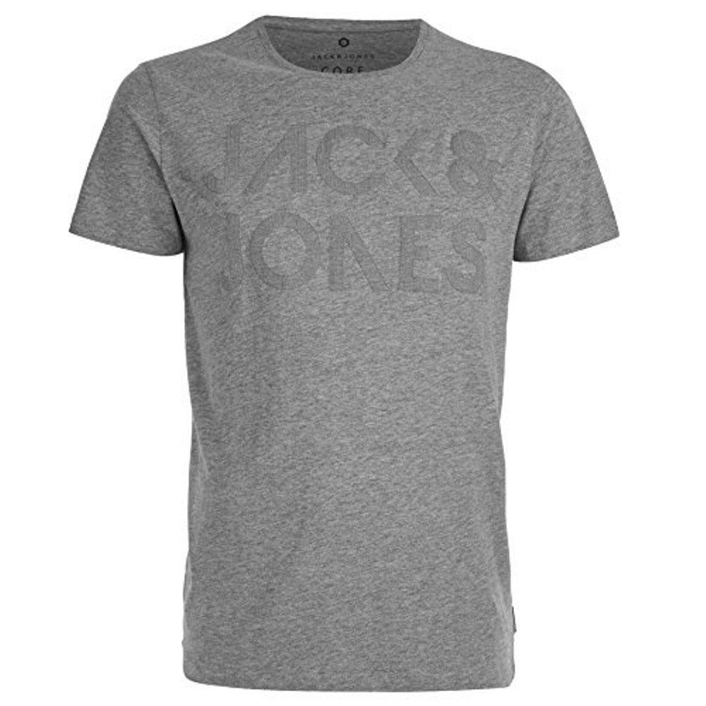 Jack & Jones Mens Rupert Embossed Casual Designer T Shirt Grey Melange