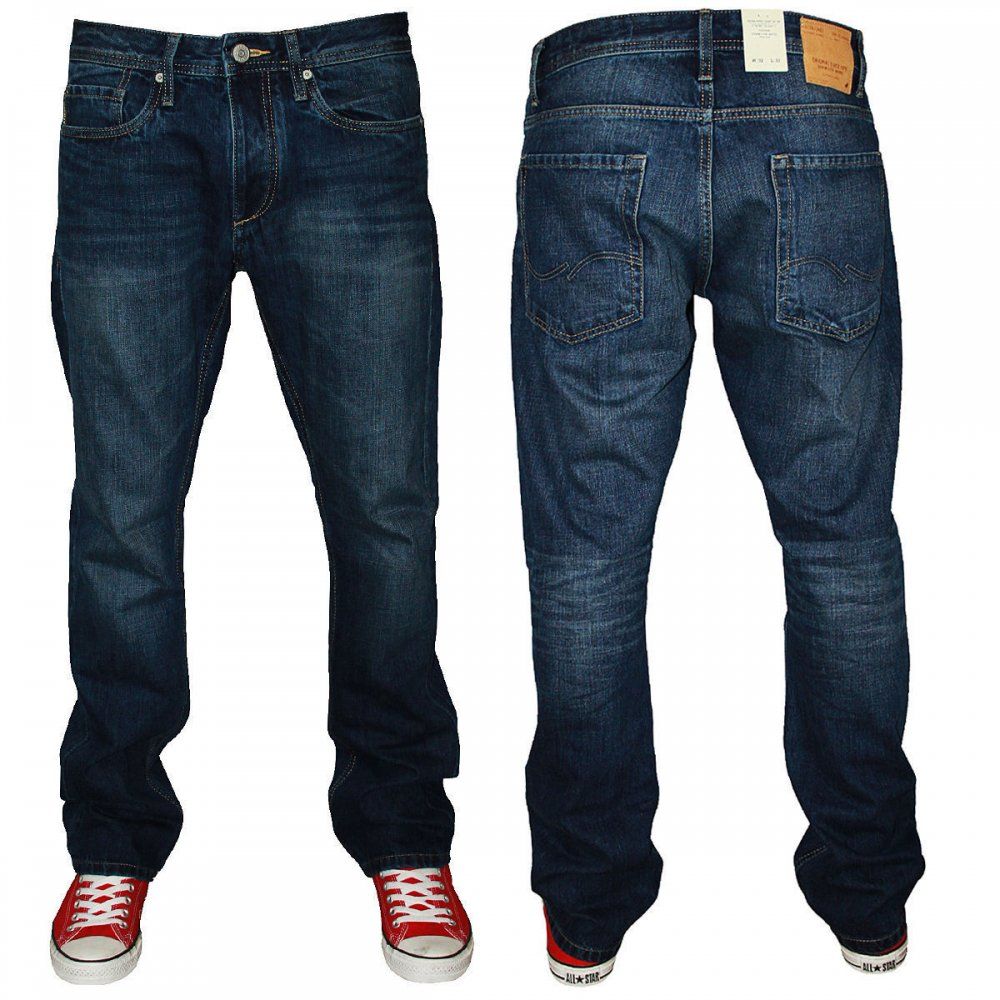 Jack & Jones Clark Comfort Fit Straight Leg Jeans Dark Used Look