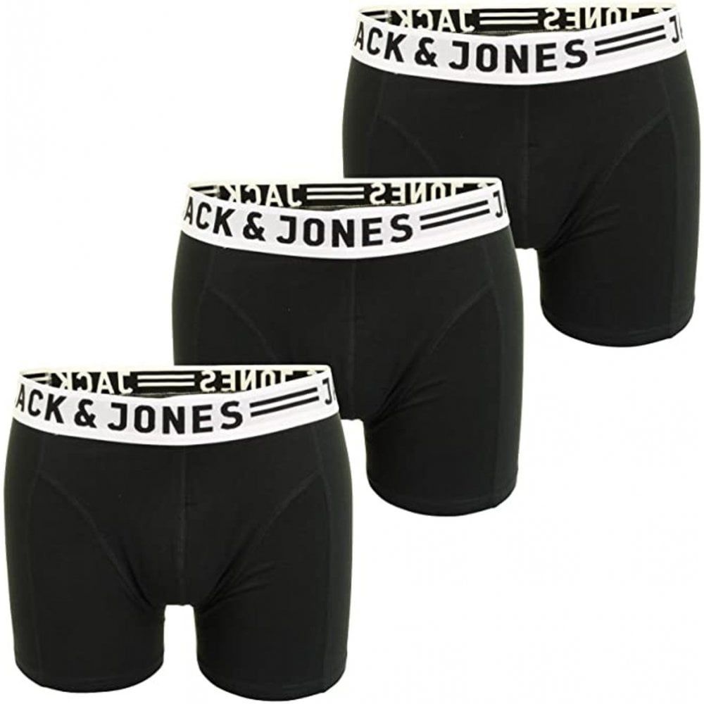 Jack & Jones Mens 3 Pack Casual Designer Sense Boxer Trunks Shorts Black